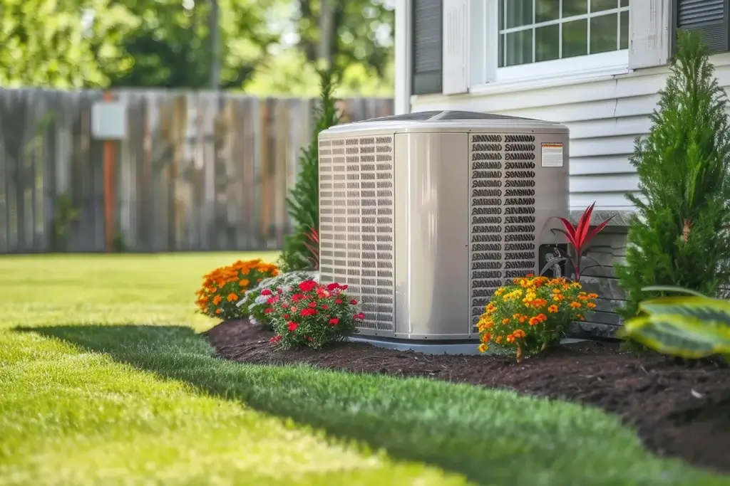 High-efficiency residential AC condenser installed beside a Florida home